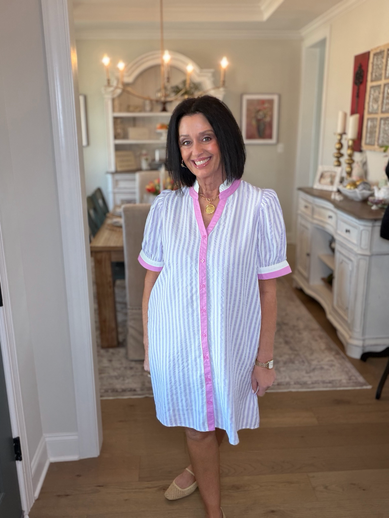 Lavender Stripe Short Dress