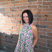 Entro Pink/Green Floral Sleeveless Short Dress