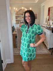 Green Floral Embroidery Short Dress