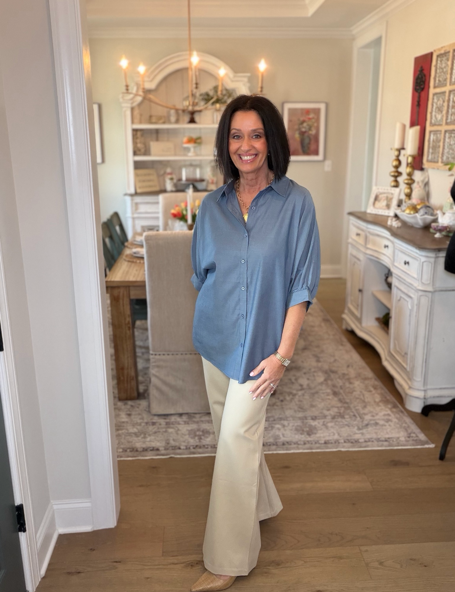 Blue Bubble Sleeve Top