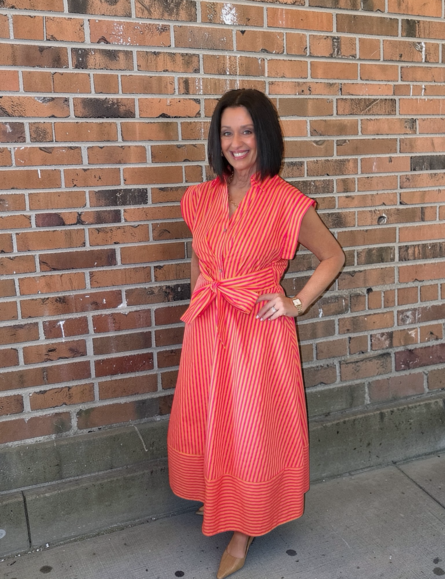 Entro Hot Pink Stripe Maxi Dress