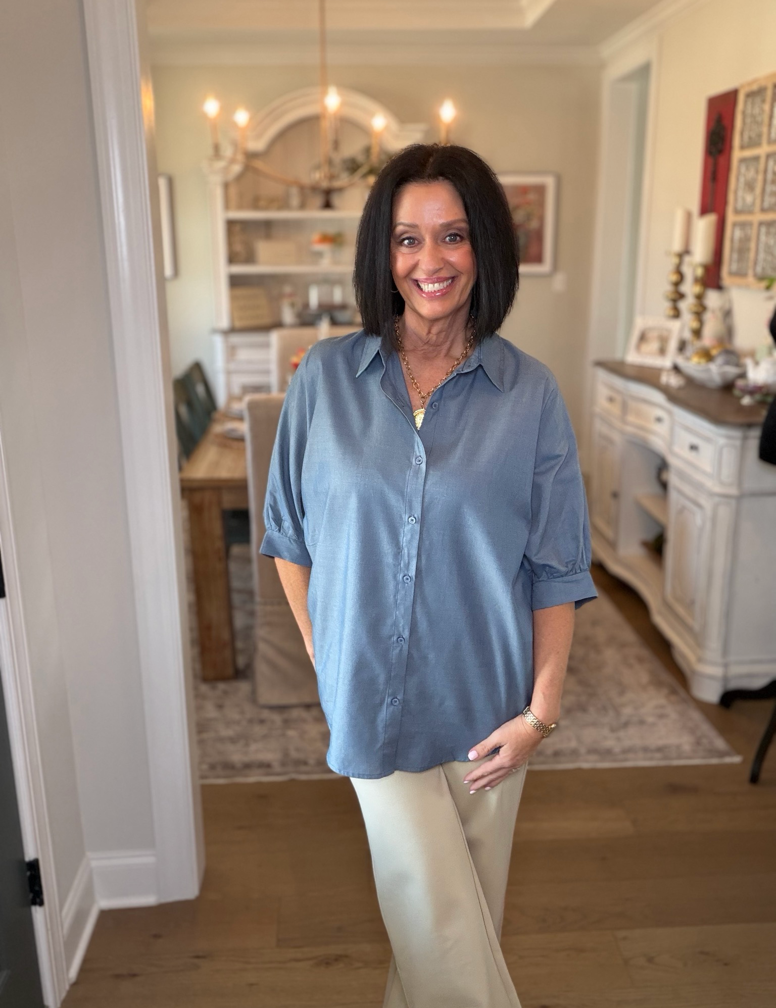 Blue Bubble Sleeve Top