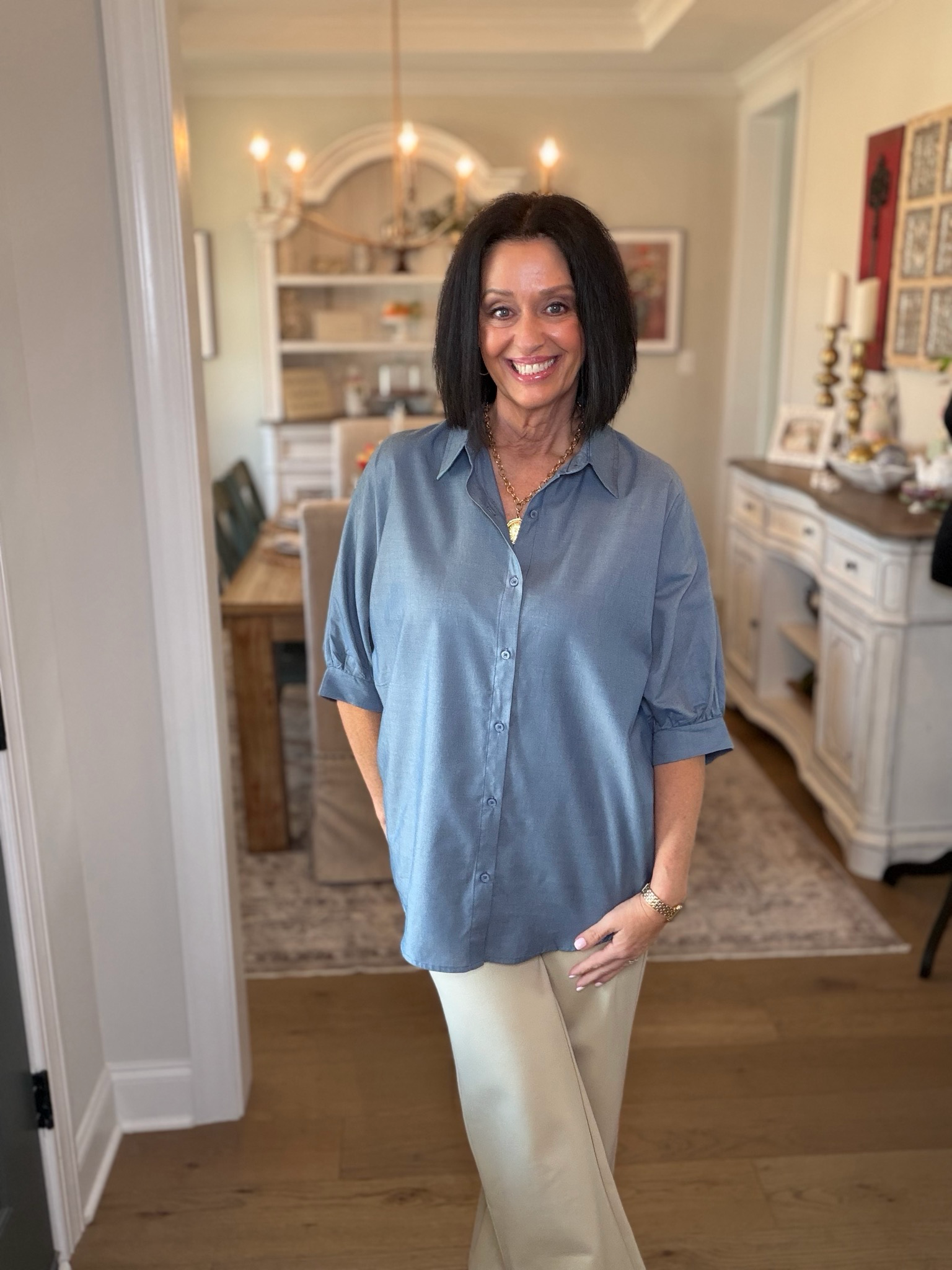 Blue Bubble Sleeve Top