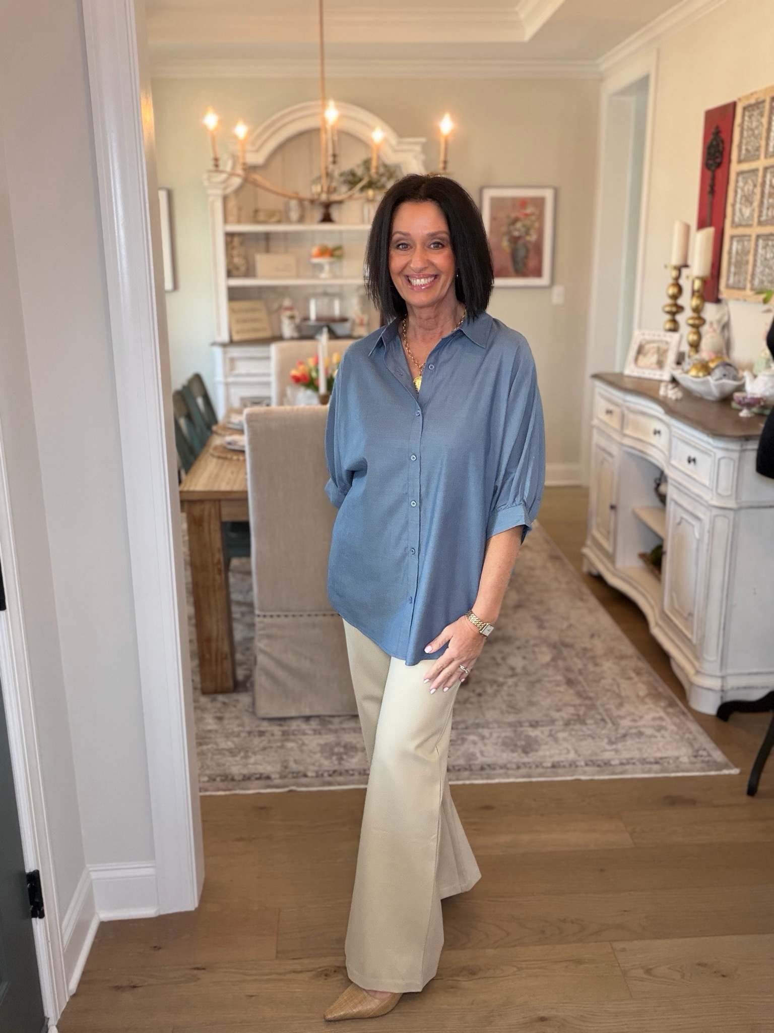 High Waisted Wide Leg Beige Pants