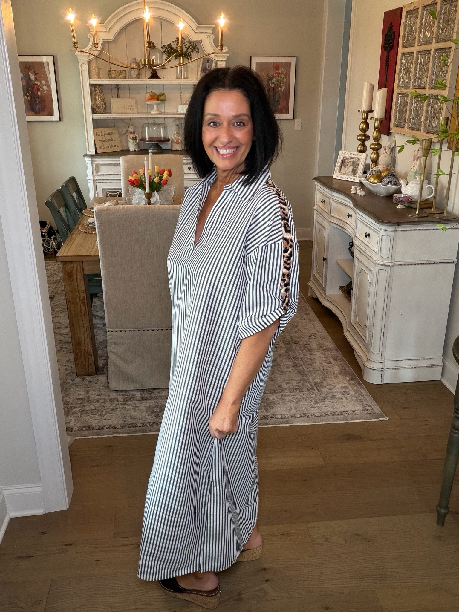 Black Stripe Shirt Maxi Dress