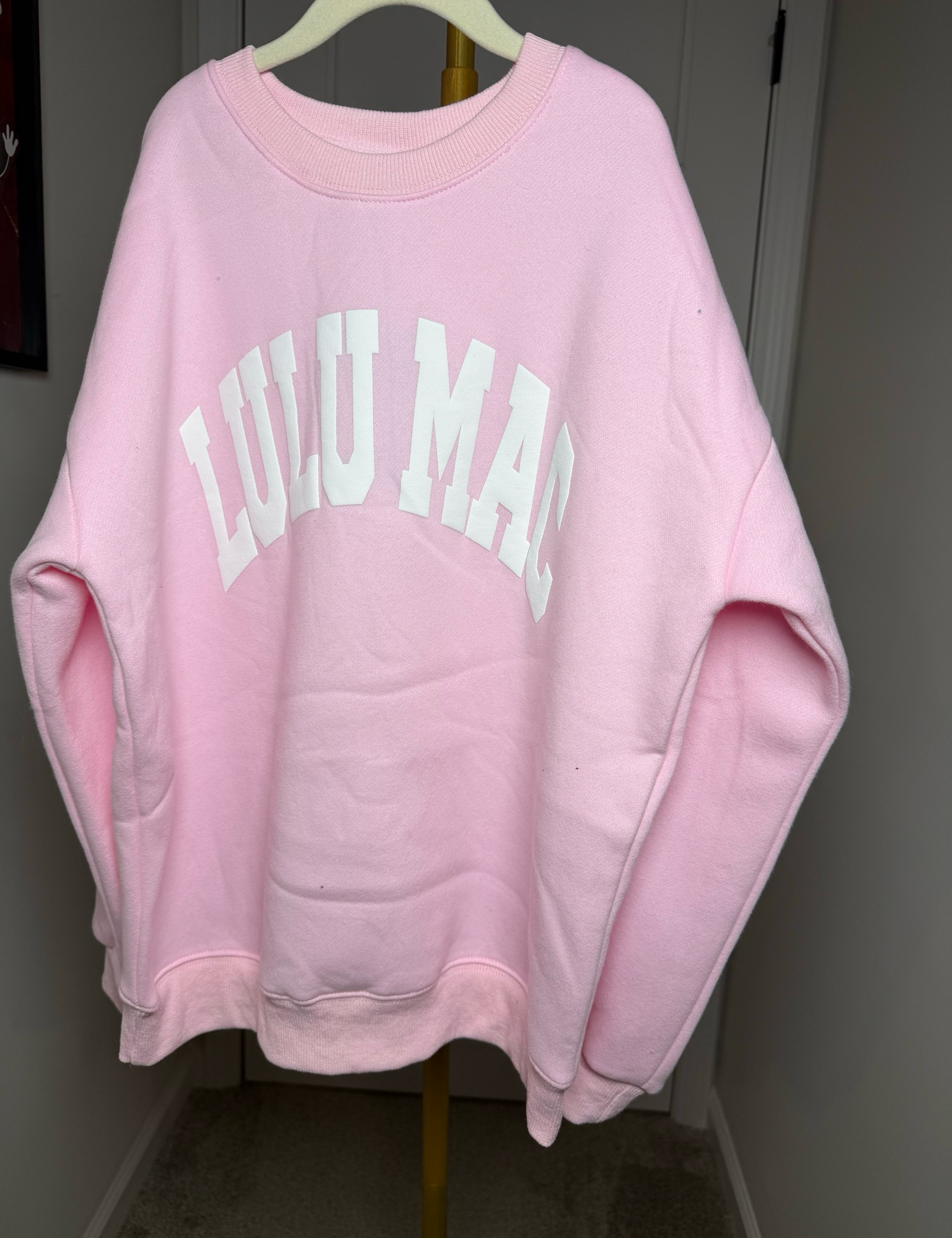 Lulu Mac Youth Sweatshirt Pink With White Lettering