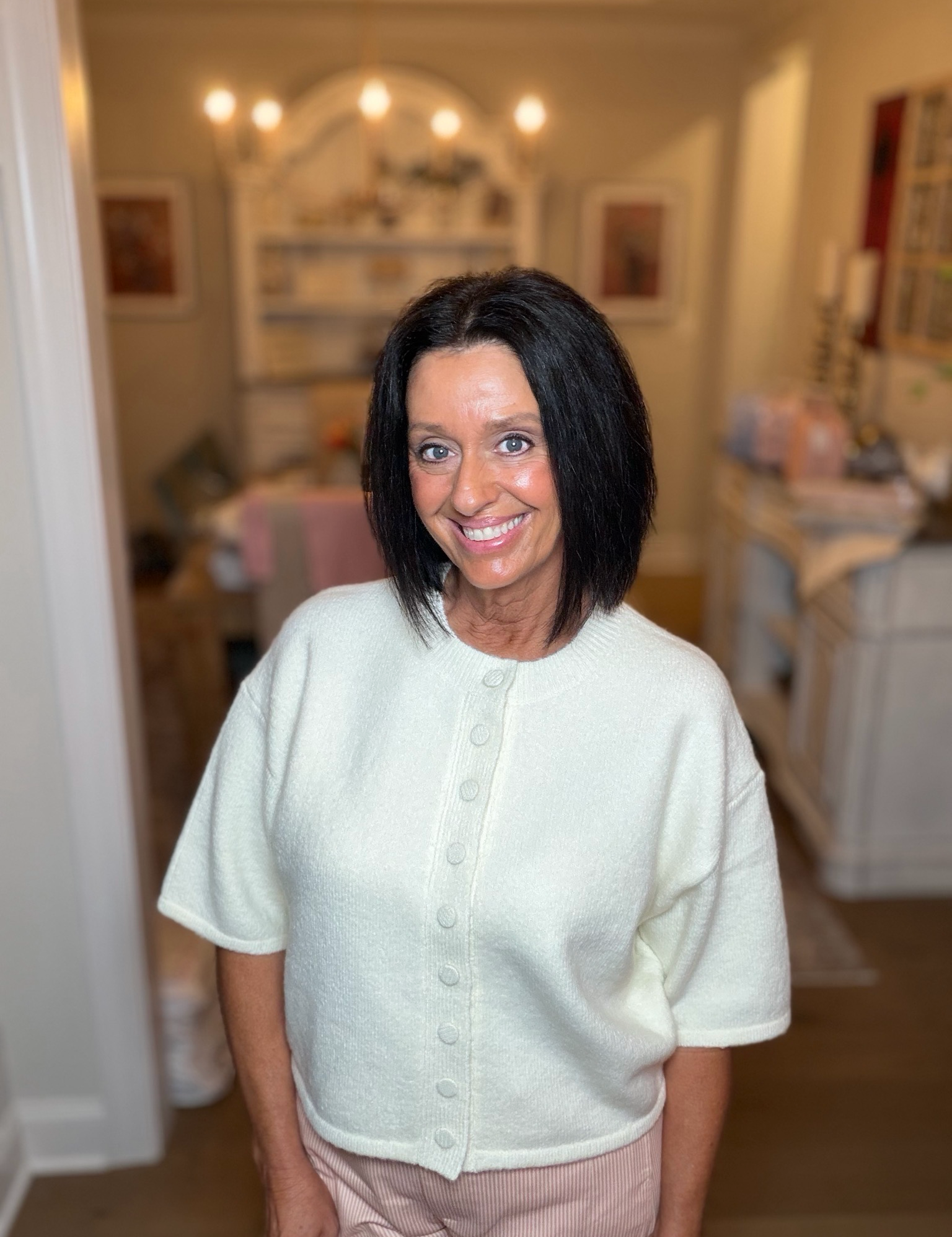 Cream Bell Sleeve Button Down Sweater