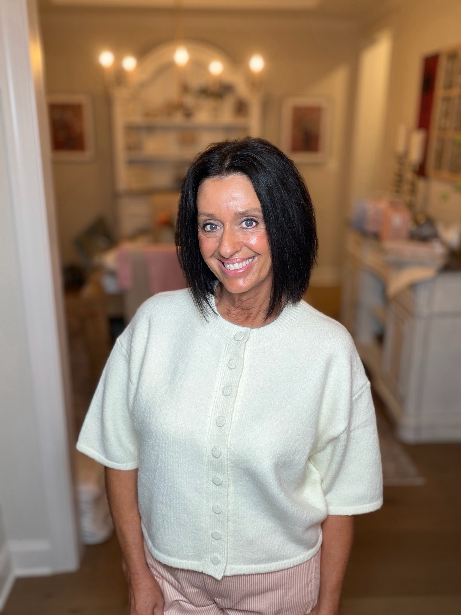 Cream Bell Sleeve Button Down Sweater