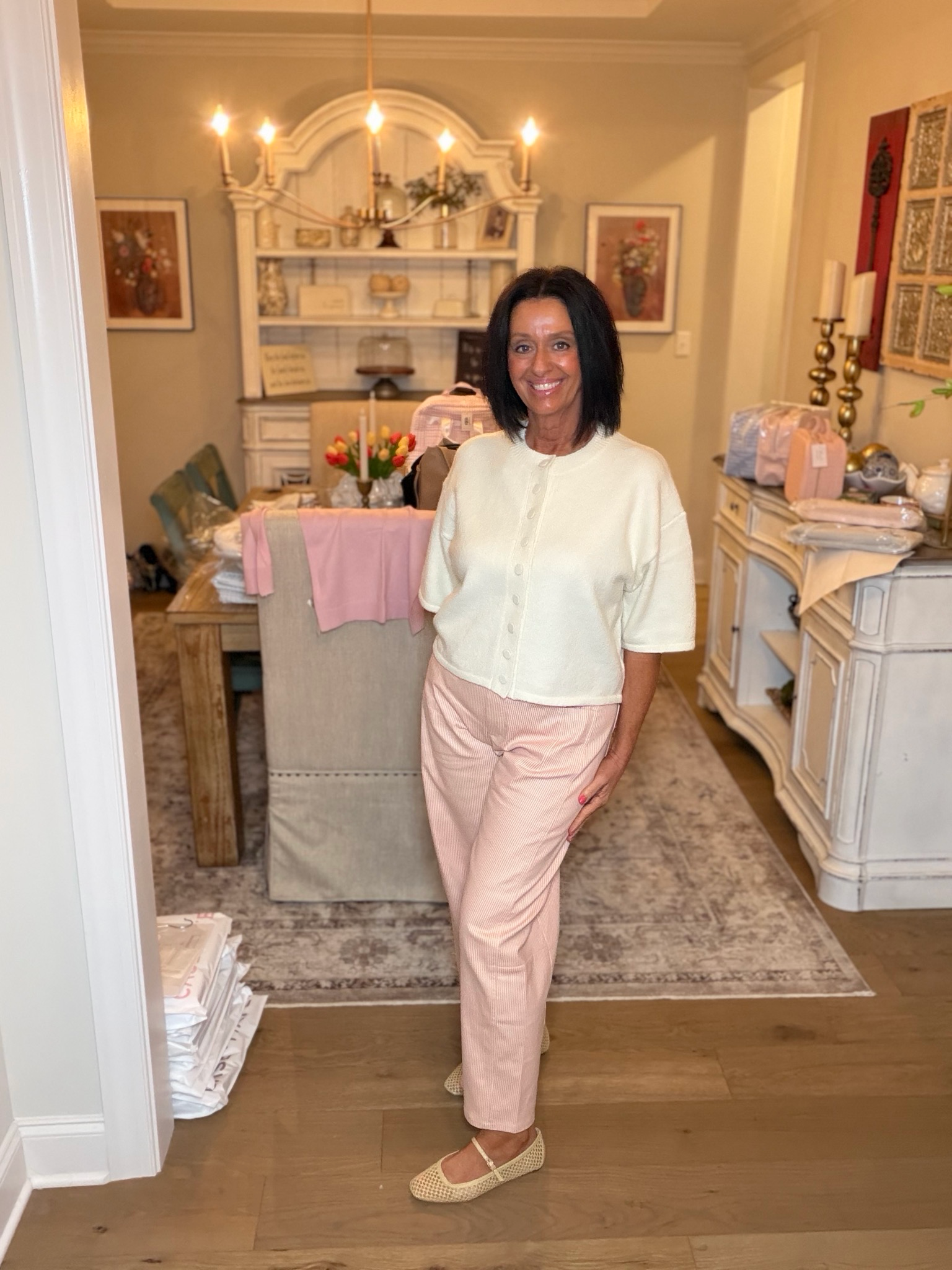 Pink/taupe Striped Pants