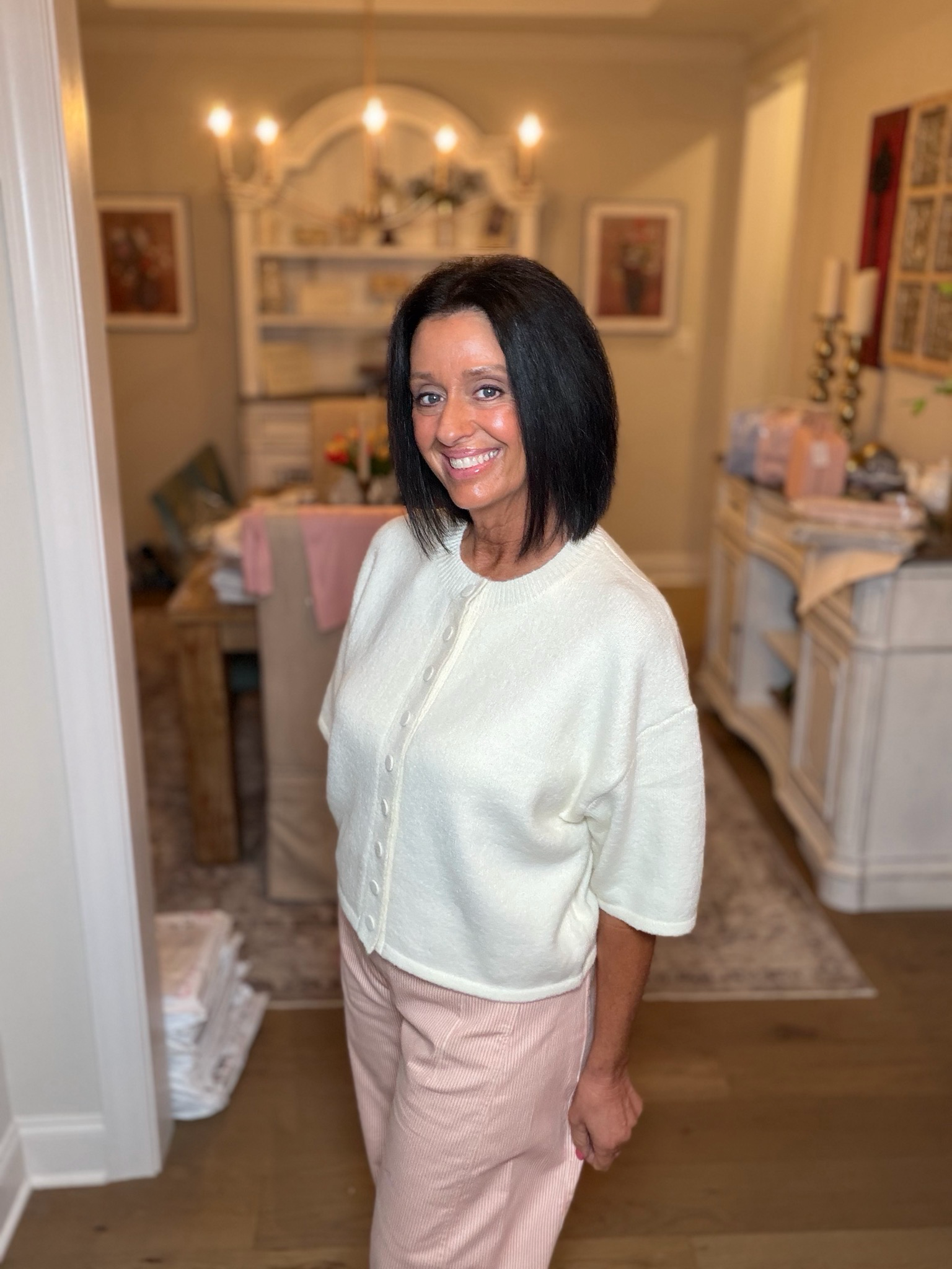 Cream Bell Sleeve Button Down Sweater