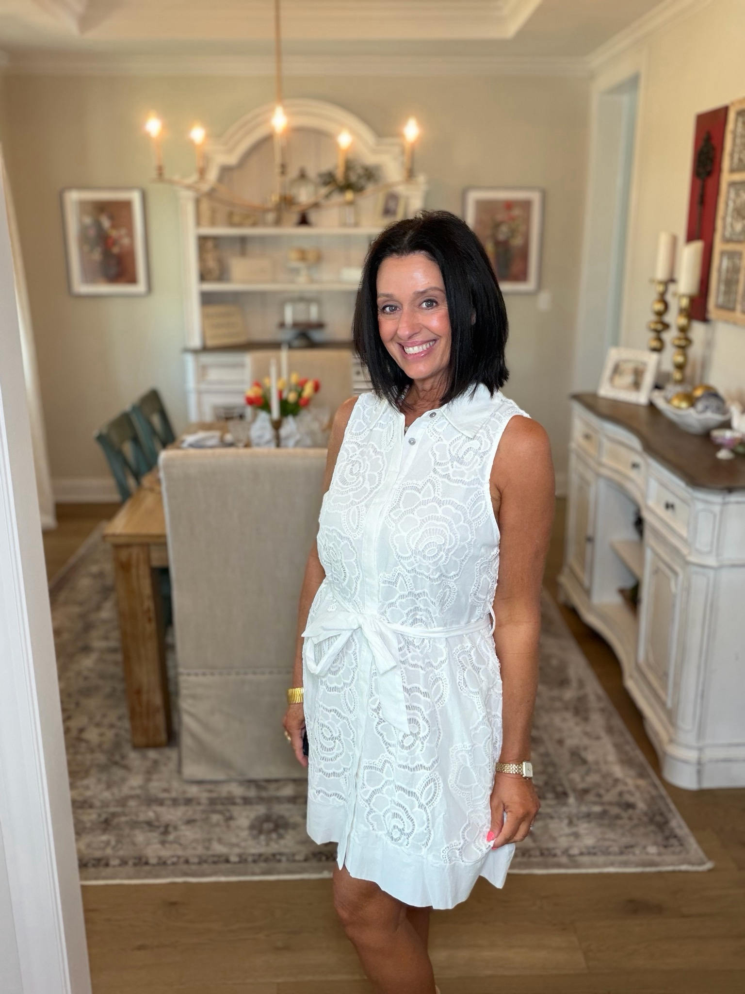 White Lace Floral Shirt Dress