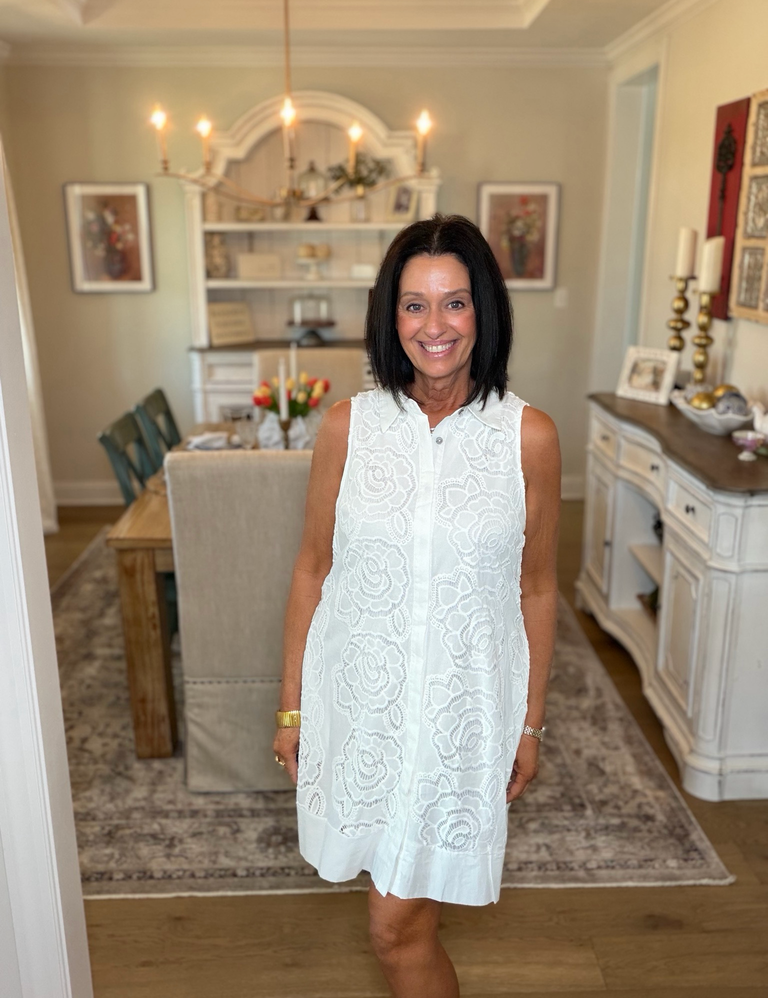 White Lace Floral Shirt Dress