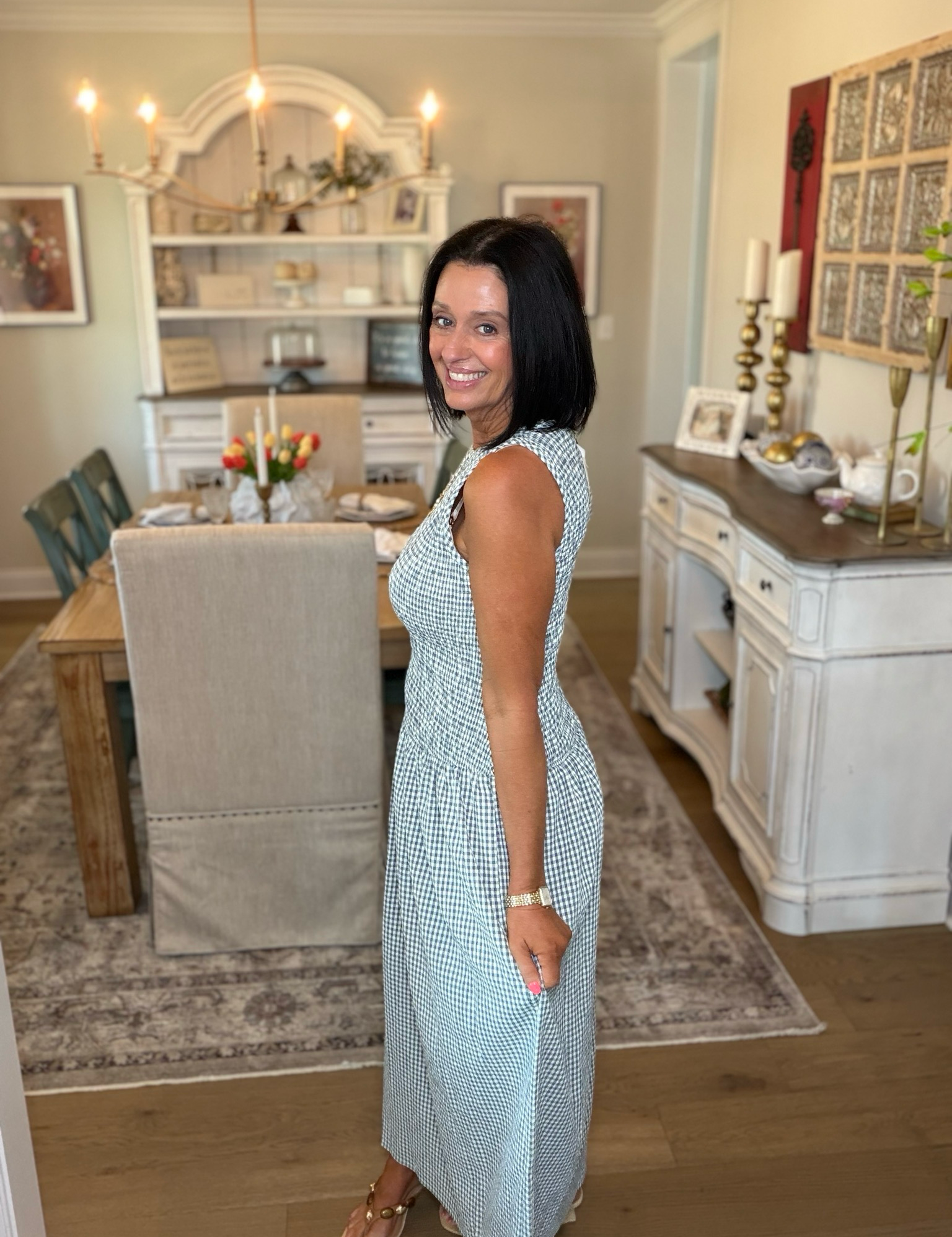 Blue Gingham Midi Maxi Dress