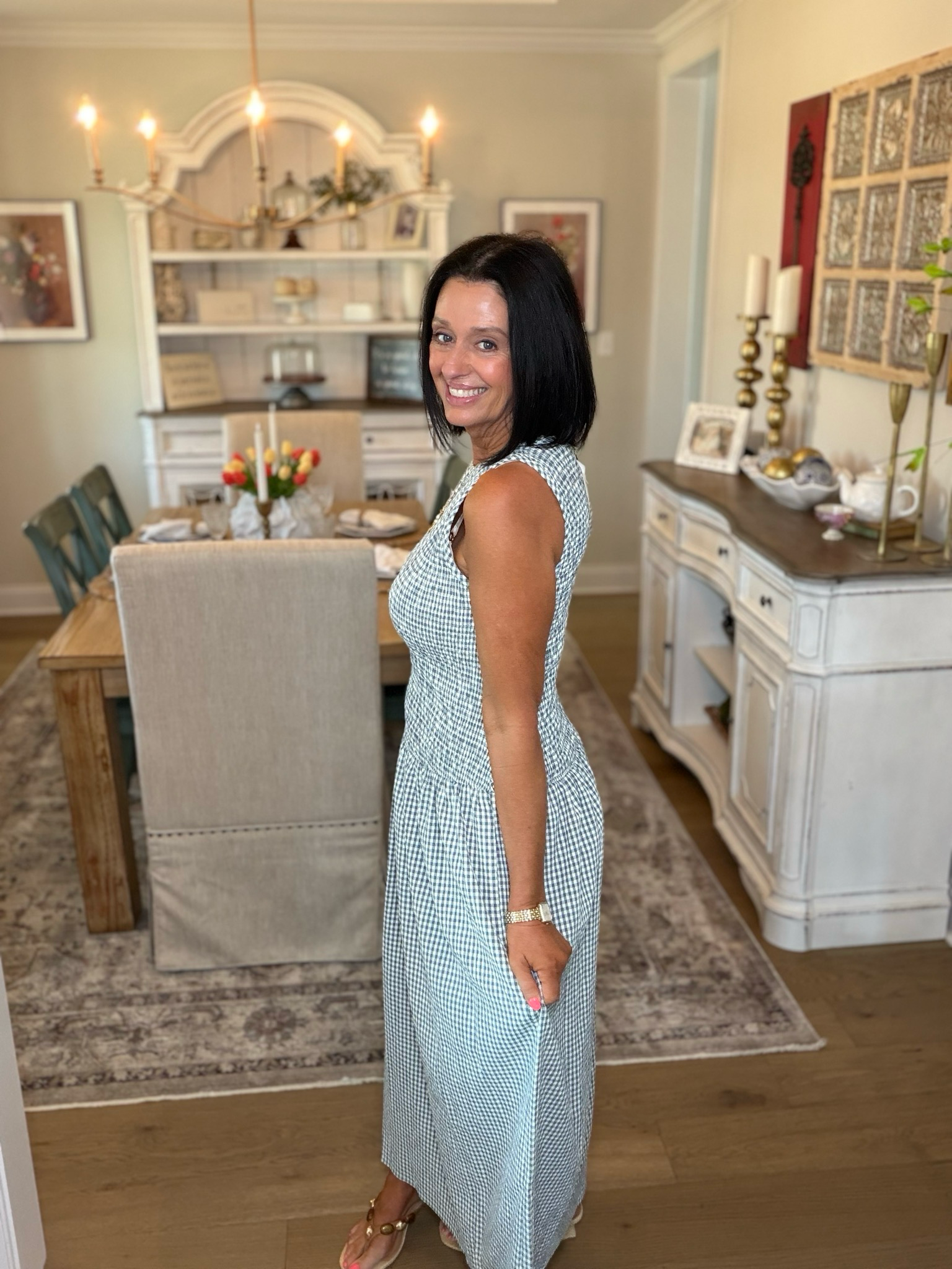 Blue Gingham Midi Maxi Dress
