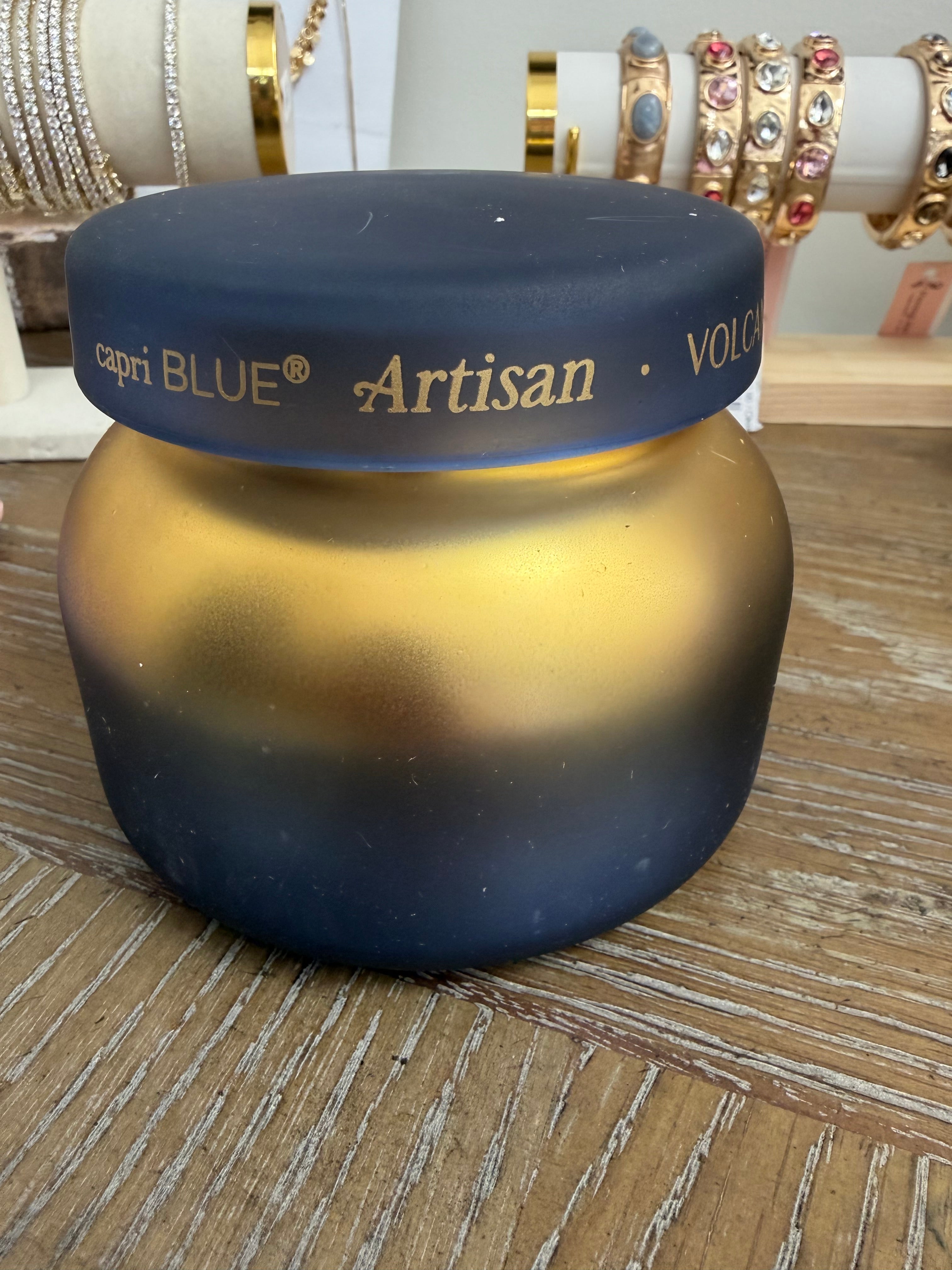 Capri Volcano Artisian Blue/ Gold Candle (19oz)