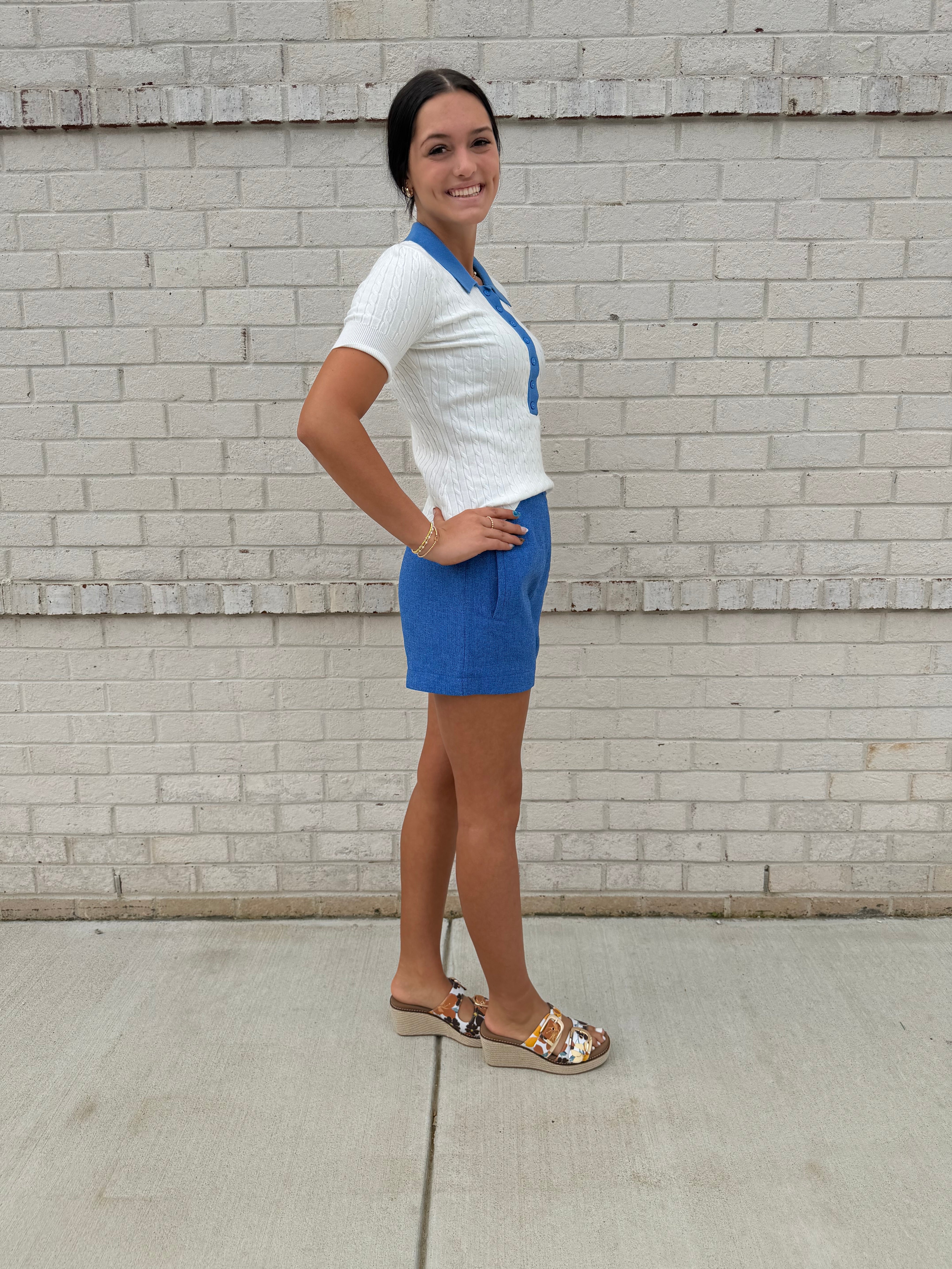 Cobalt blue a-line high waist shorts