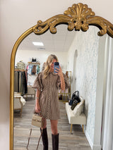 Karlie Mocha Stripe Puff Sleeve Dress