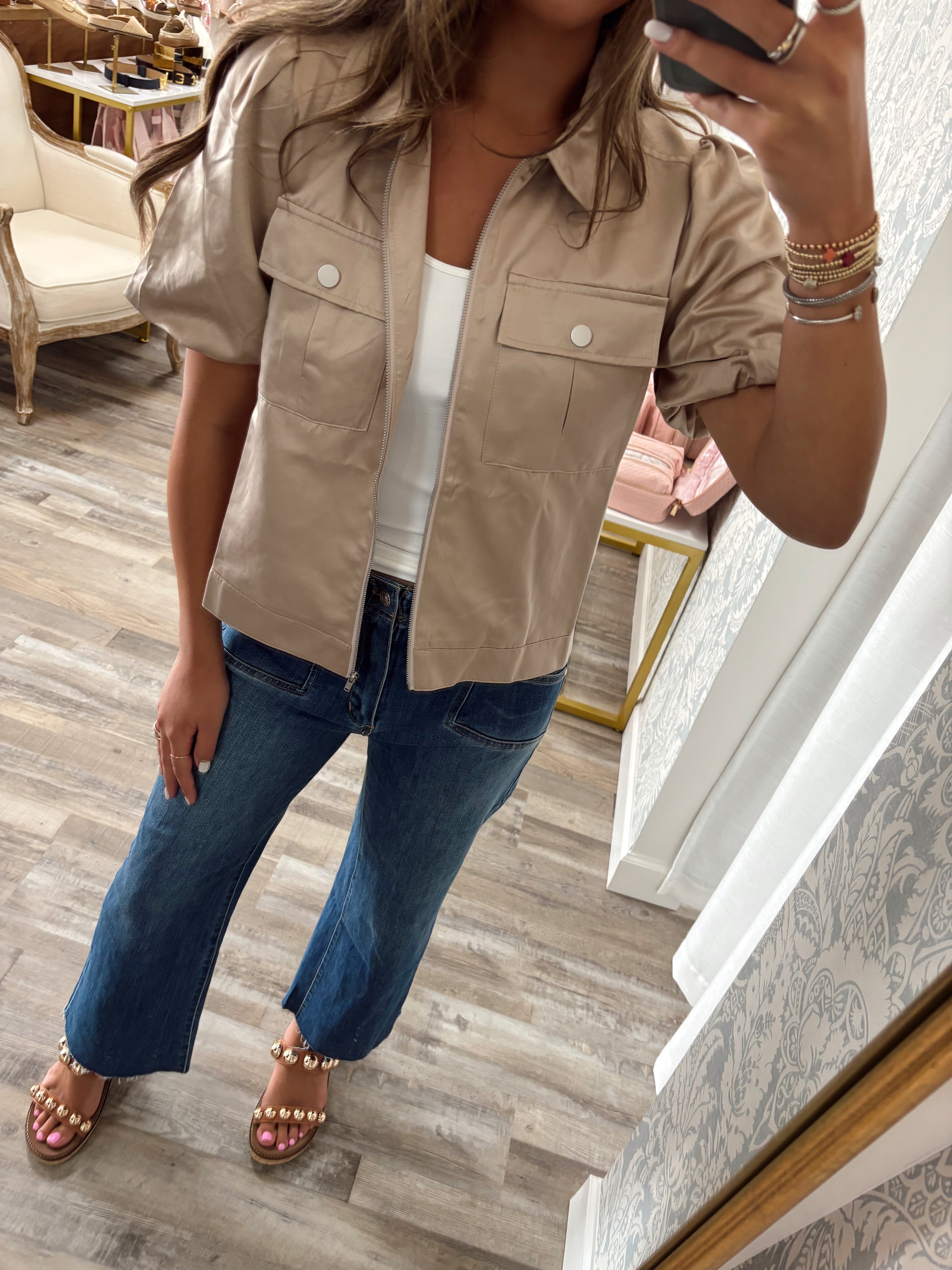 Short puff sleeve crop jacket
