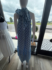 Blue polka dot cotton maxi dress