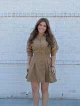 Corduroy elastic waist mini dress