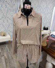 Brown/Cream stripe shorts set