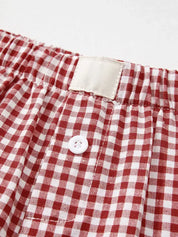 Gingham Print Shorts High Waist Elastic Casual Summer