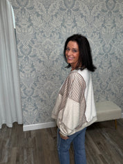 Stripe Patchwork Raw Hem Sweatshirt