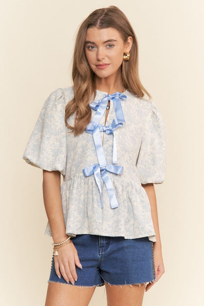 Blue Floral Print Short Sleeve top