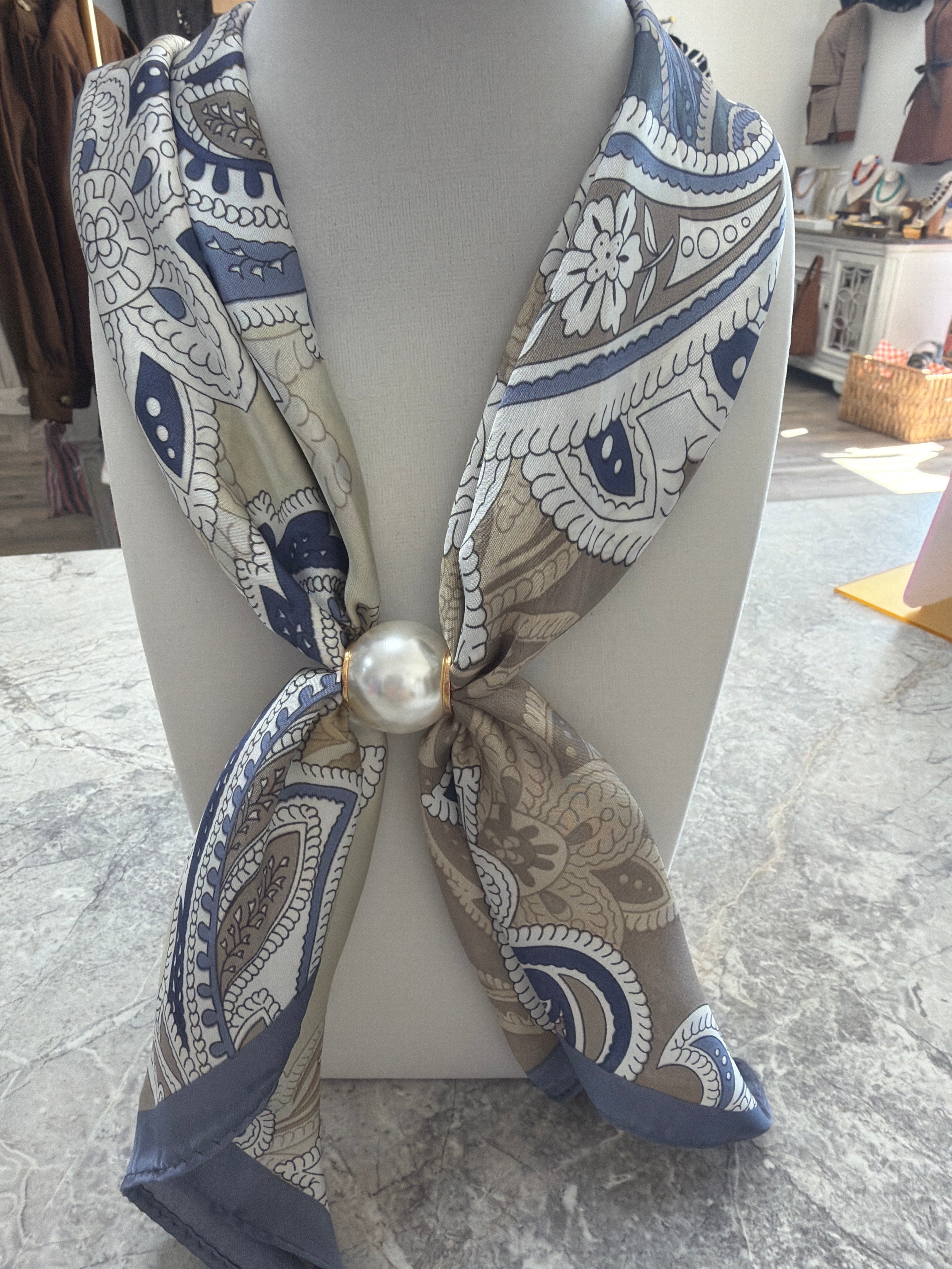 Blue/Gold Long Scarf Necklace