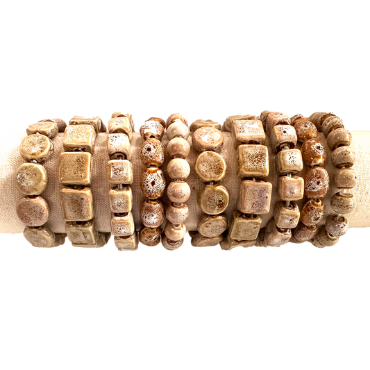 Beige Clay Bead Stretch Bracelets - Assorted shapes