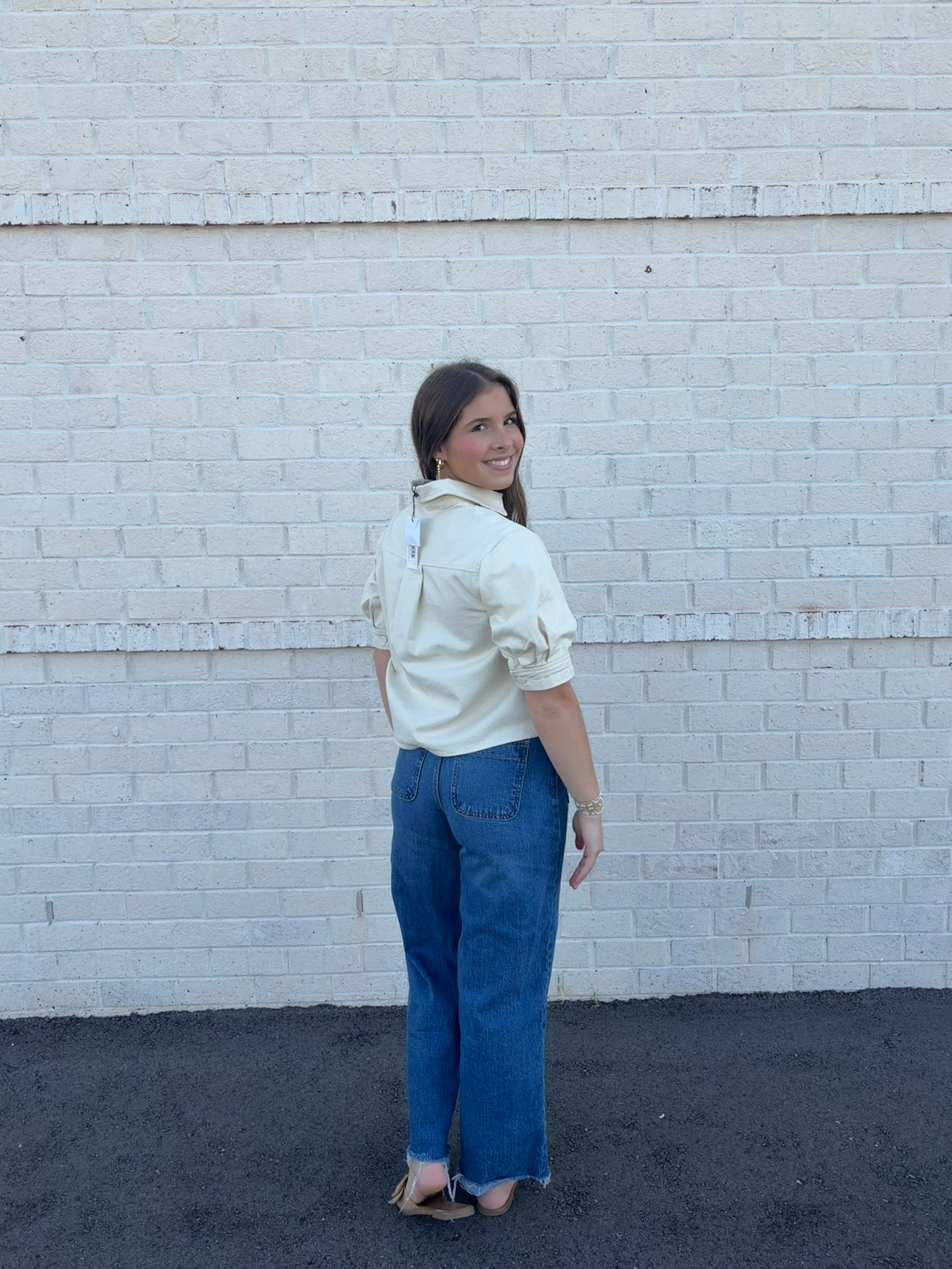 Embroidered Denim Button front Top