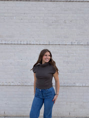Turtleneck Cap Sleeve Sweater Top