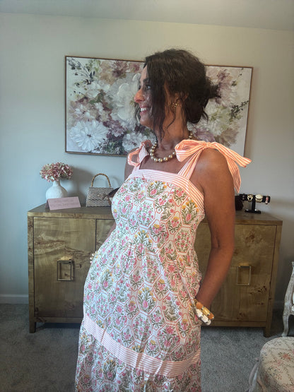 Peach Floral Print Maxi Dress