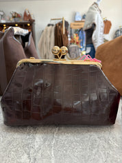 Vegan leather Croc-Embossed Kiss-Lock Clutch
