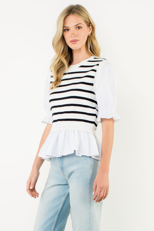 THML Mixed Black and White Striped top