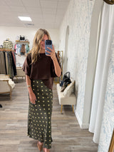 Polka Dot Satin Midi Skirt