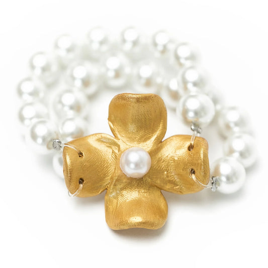 Hidden Truth Pearl Double Strand with Dogwood Flower Bracelet