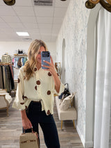 Cream Polka Dot Button Down Top