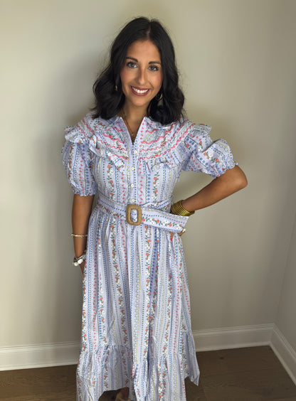 Karlie French Floral Belted Maxi Dress