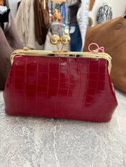 Vegan leather Croc-Embossed Kiss-Lock Clutch