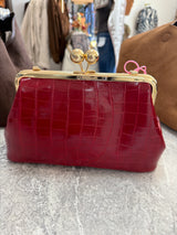 Vegan leather Croc-Embossed Kiss-Lock Clutch