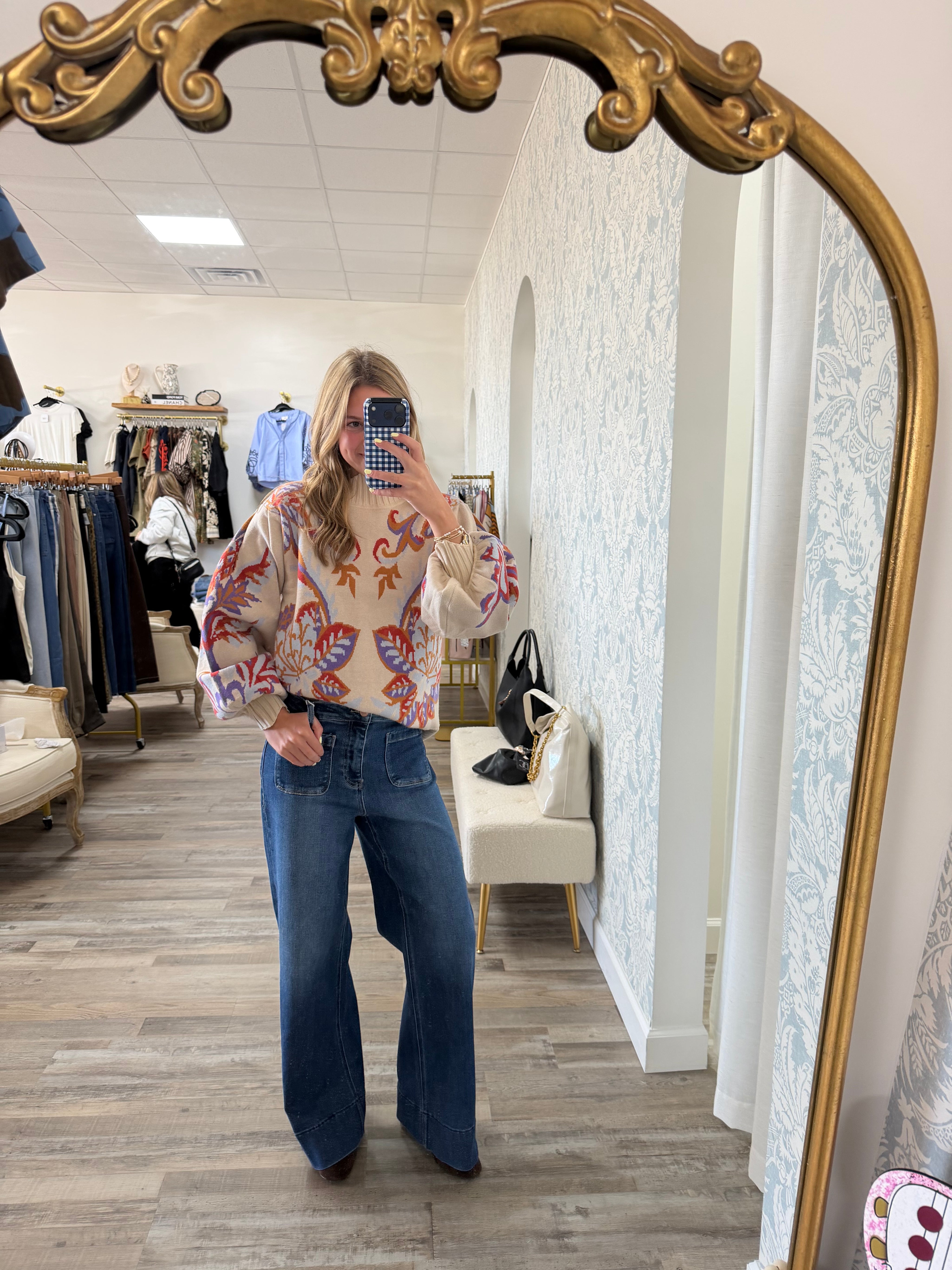 Floral & Leaf Jacquard Sweater