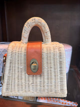 Ivory rattan petite Xbody handbag