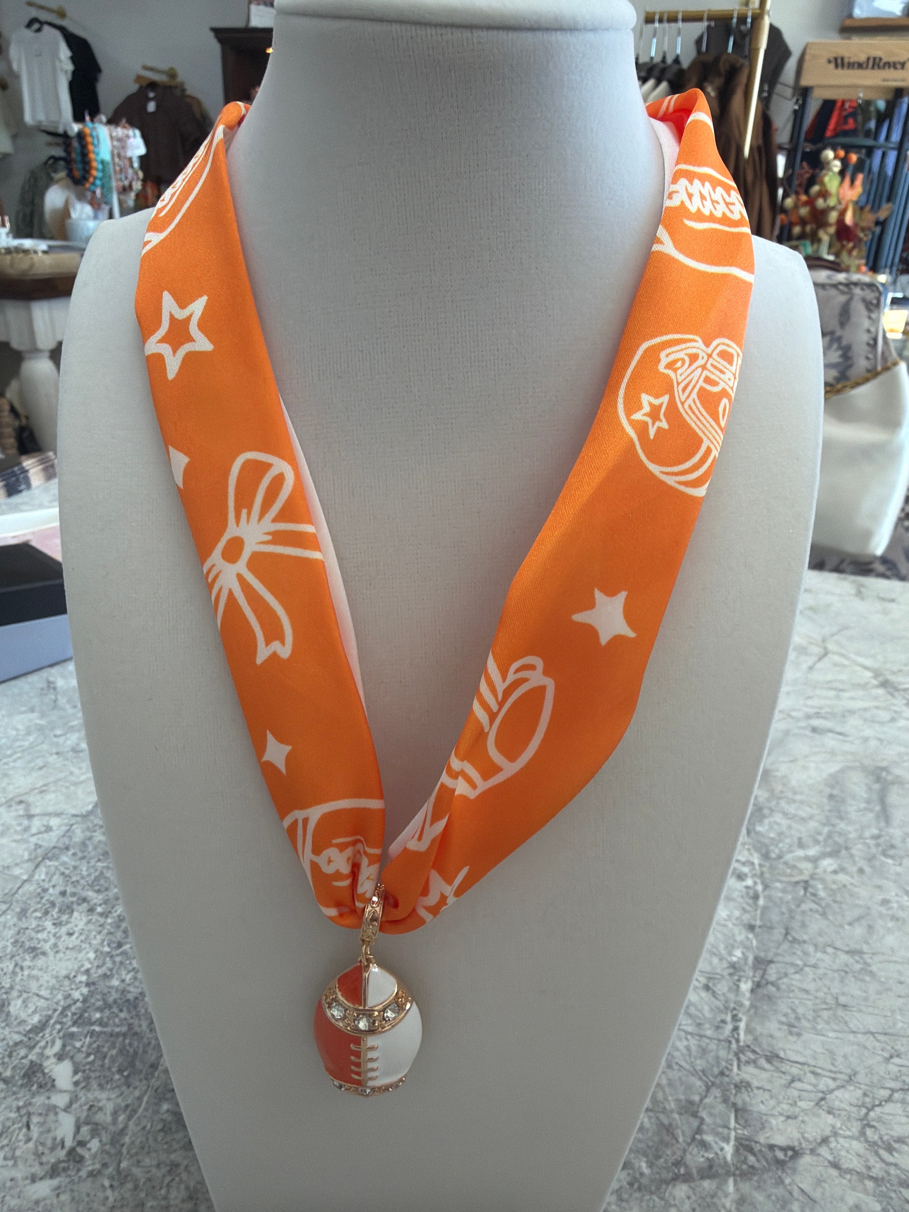 Orange/White Gameday Scarf Necklace