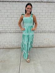 Green stripe maxi dress with shoulder ties