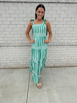 Green stripe maxi dress with shoulder ties