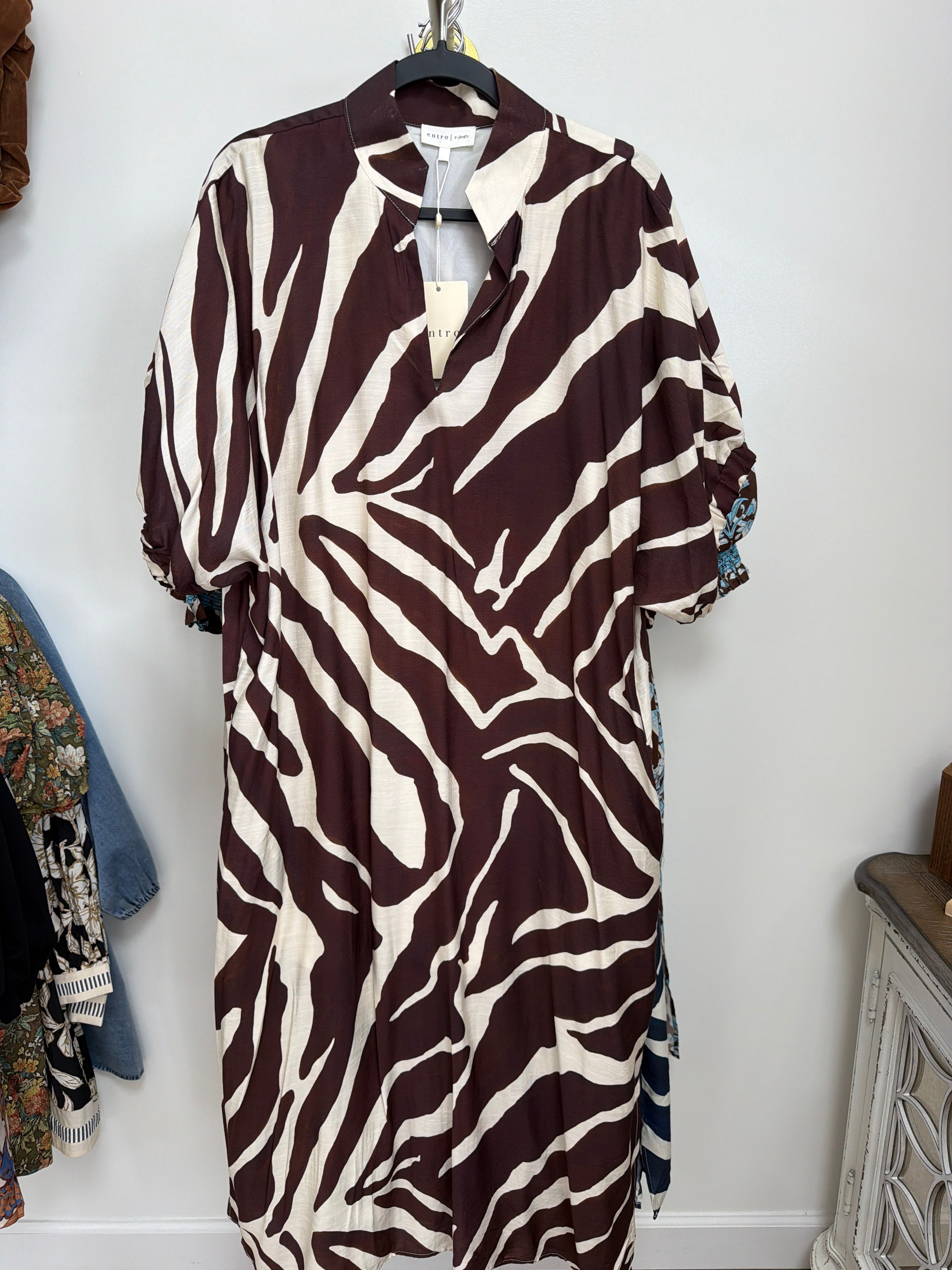 Brown printed maxi dress plus size