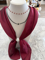 Accented Magnetic Pearl Maroon Scarf Necklace