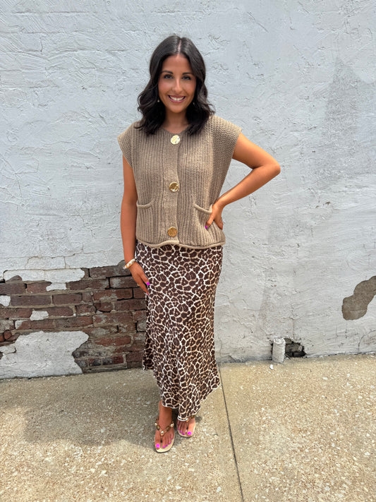 Coffee Gold Metal Button Sweater Vest