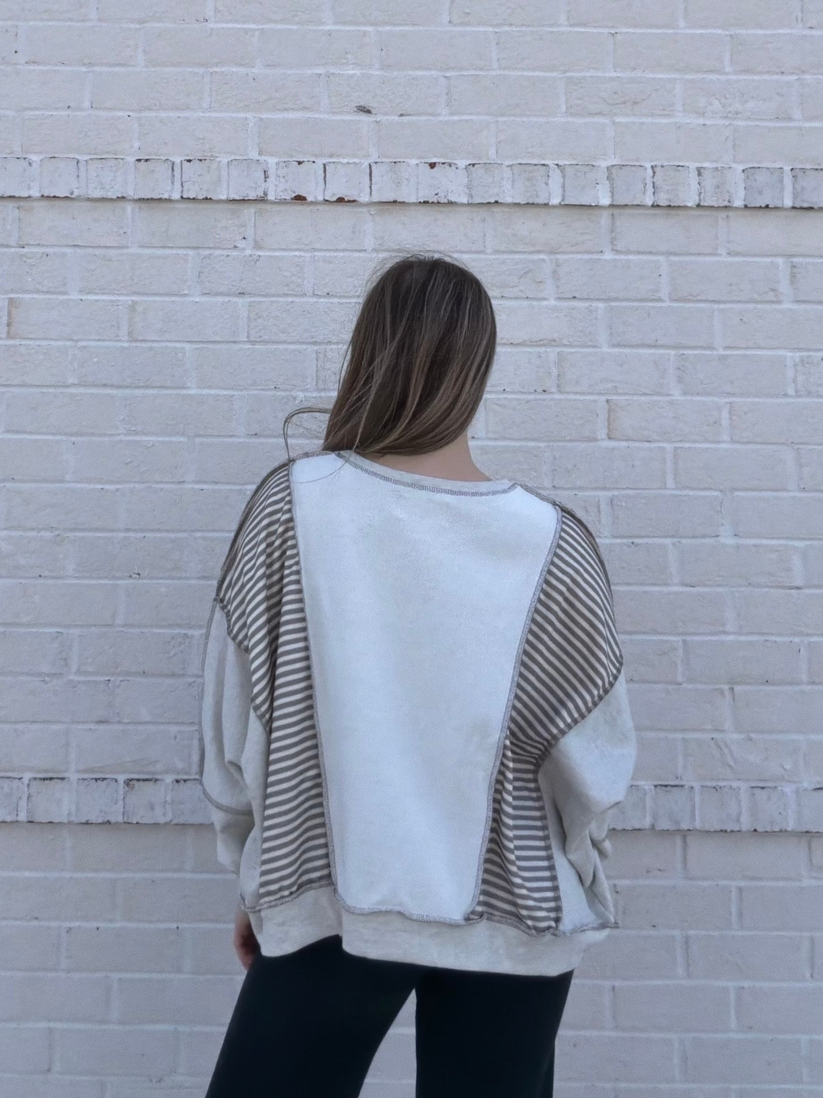 Stripe Patchwork Raw Hem Sweatshirt